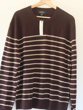 Banana Republic 100% Merino Wool Striped Sweater - Brown/Cream - Large